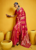 Monjolika Fashion Red Color Satin Silk Handloom Weaving Saree