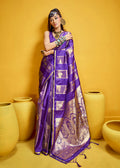 Monjolika Fashion Violet Color Satin Silk Handloom Weaving Saree