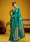 Monjolika Fashion Satin Silk Handloom Weaving Saree In Sea Green