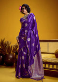 Monjolika Fashion Satin Silk Handloom Weaving Saree In Violet