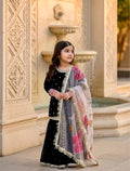 Evanik Black Designer Viscose Velvet Embroidered Work Kids Kurta Sharara Set