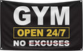 GYM OPEN 24/7 INDOOR NO EXCUSES Motivational Gym Banner, 3x5 Ft Single-sided Printing Inspirational Wall Decor Flag, Perfect Motivational Wall Decor, Keep Motivated and Passion with Gym Flag