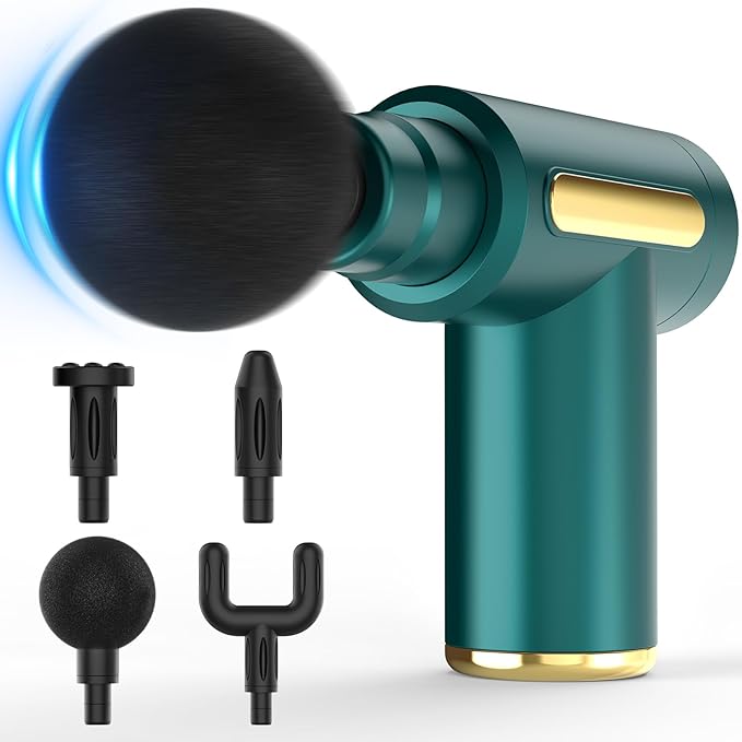 Massage Gun, Small Travel Tool, Massage Gun Deep Tissue,Percussion Handheld Portable Muscle Massager Tool for Full Body Pain Relief, Ideal Gifts for Men, Women(Green)