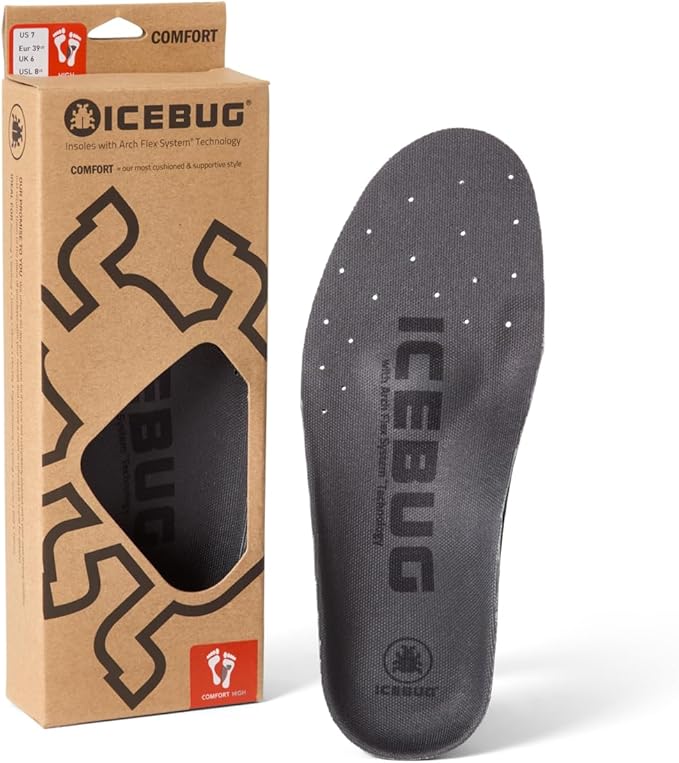 Icebug Comfort Insoles with Dynamic Arch Support, Charcoal High Arch, M 8/W 9.5-10