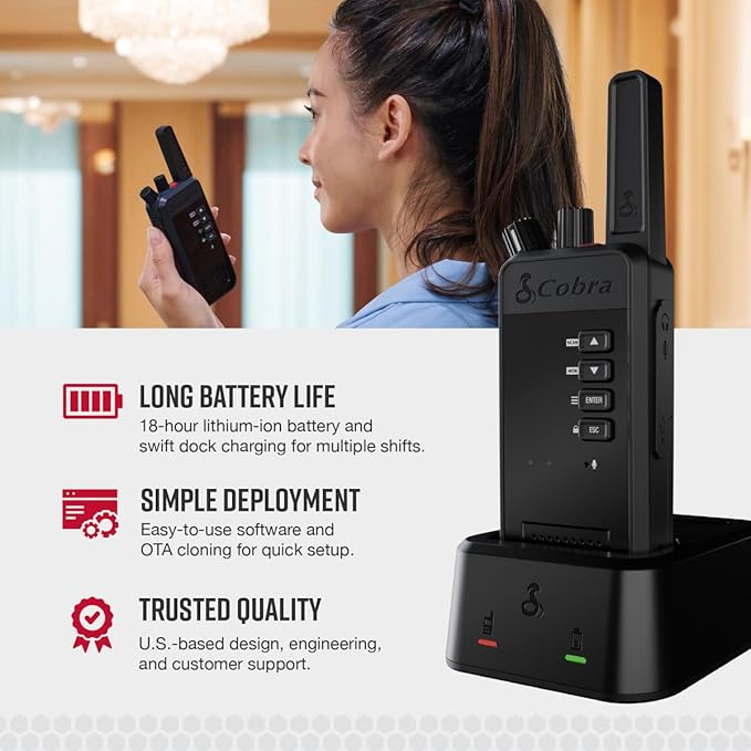 Cobra Performa 400 Business Radios (6-Pack with Dock) - 2-Channel UHF/LMR Professional Two Way Radios, Waterproof Walkie Talkies, Drop Proof, Shockproof IP67 & MIL-SPEC Rated, 18-Hour Li-Ion Battery