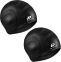 2 Pack Unisex Swim Caps with 3D Ear Protection, Durable Flexible Silicone Swimming Hats for Women Men Kids Adults, Bathing Swimming Caps for Short/Long Hair with Ear Plugs&Nose Clip