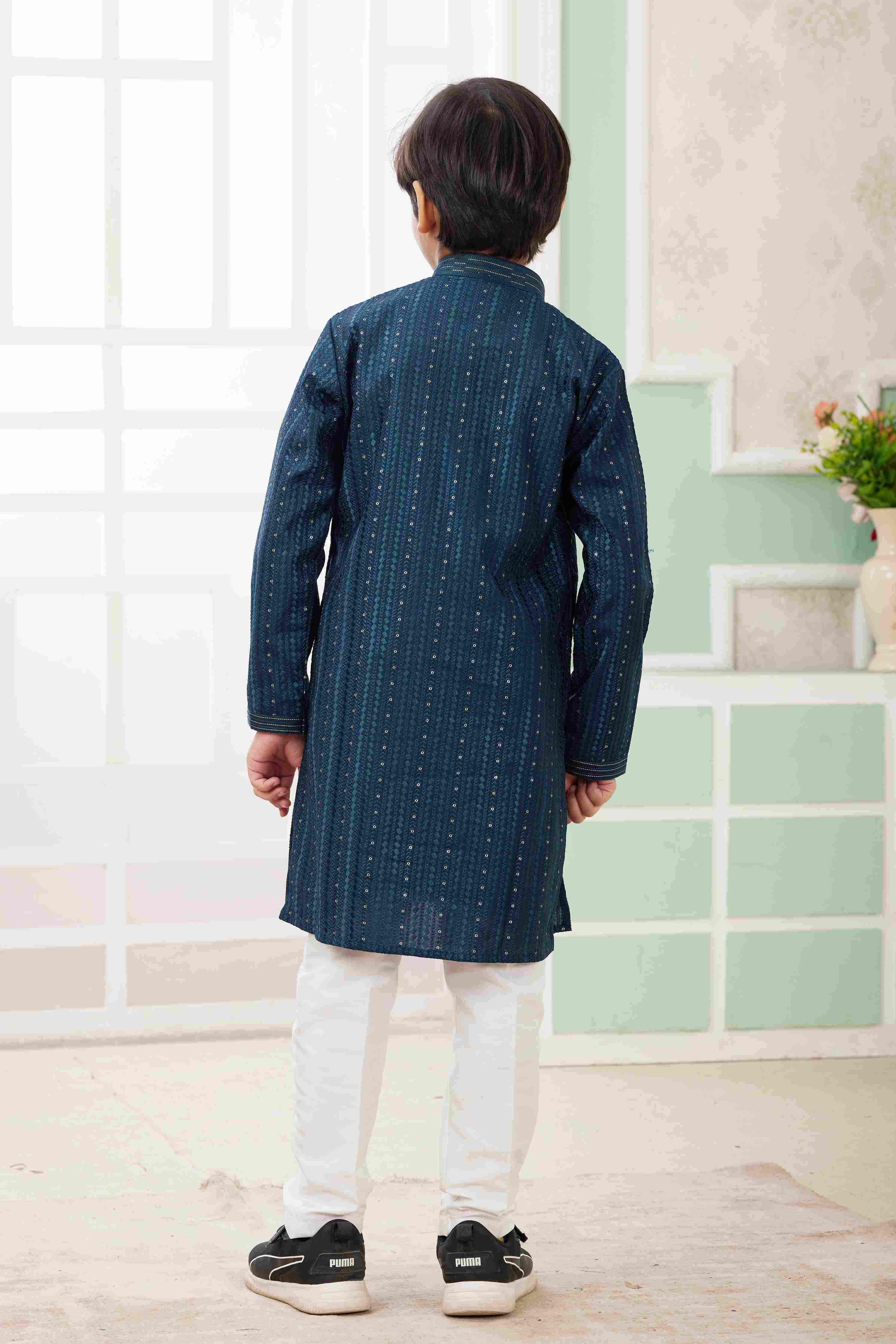 Raivat Ethnic Art Silk Embroidery Work Kids Kurta Pajama In Teal Green Colour