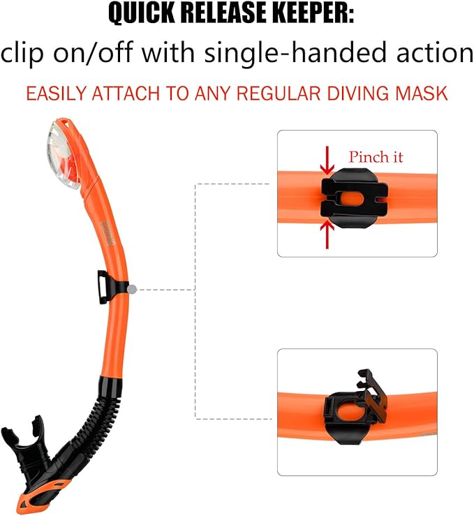 Aegend Dry Snorkel, Dive Mask Easy-Breath Free Diving Snorkel for Snorkeling Scuba Diving Freediving Swimming, with Top Dry Valve and Food-Grade Silicone Mouthpiece