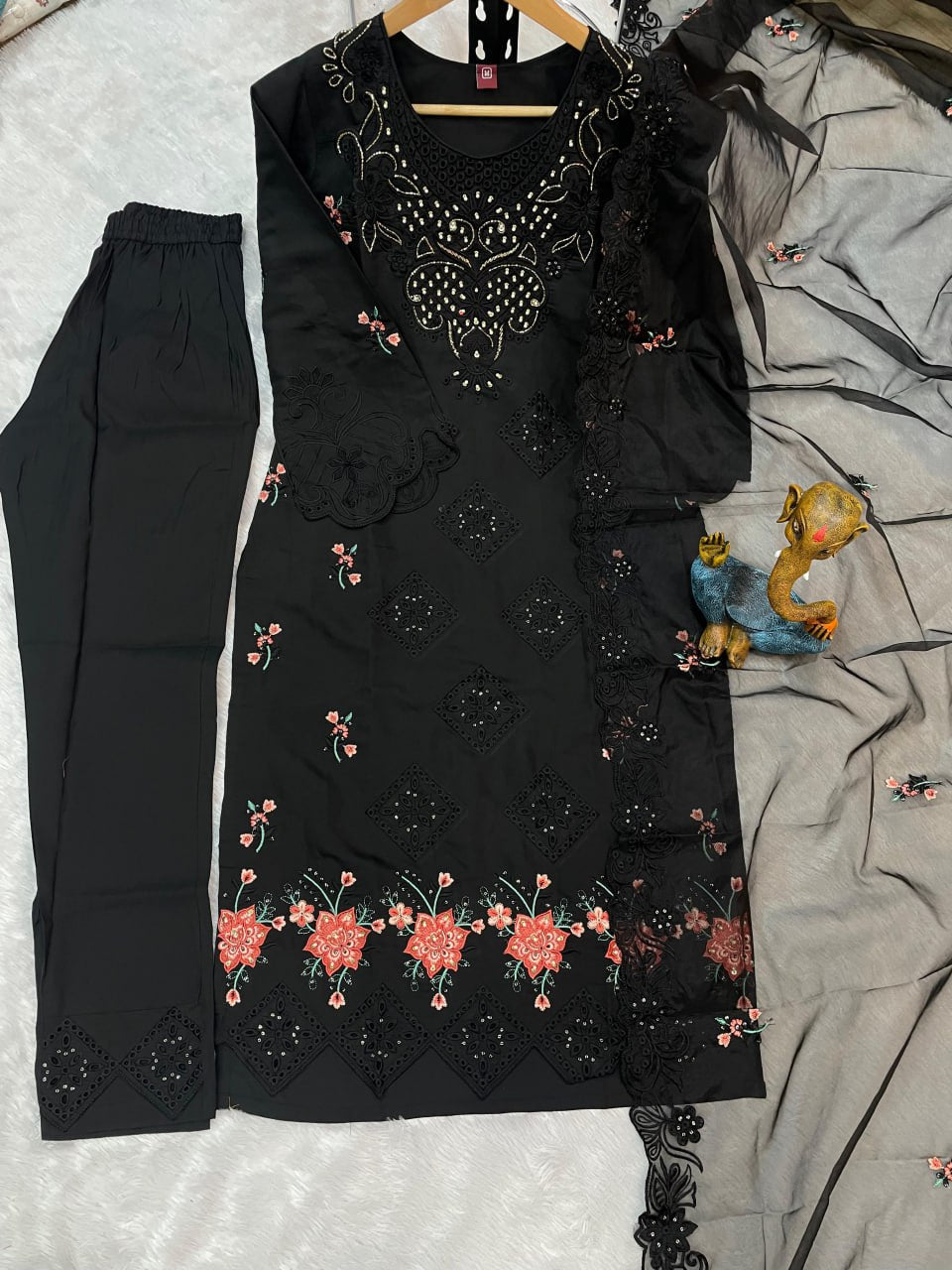 Pramukh Fab Black Color Viscose Roman Kurta Set