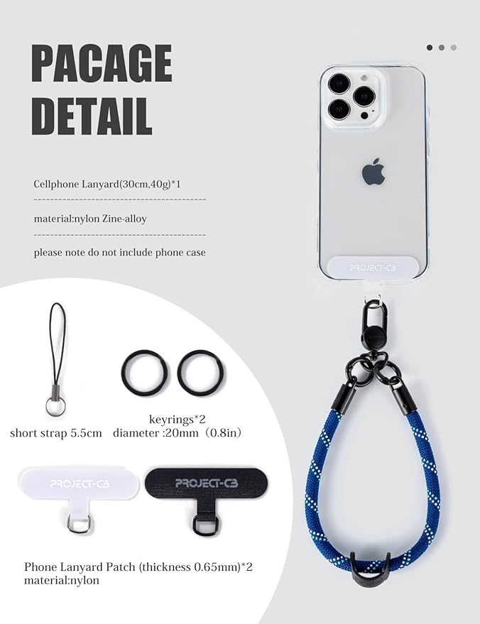 project-cb Phone Wrist Strap×1,Phone Tether Tab×2,Phone Wristlet,Phone Lanyard Wrist Strap,Key Holder,KeyChain,Key Ring×2(Titanblue-S)