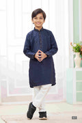 Raivat Ethnic Art Silk Embroidery Work Kids Kurta Pajama In Blue Colour