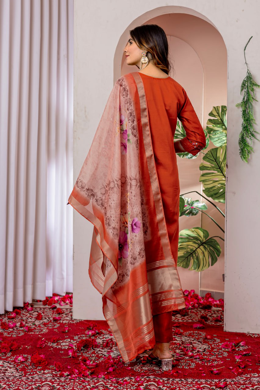 Pramukh Fab Orange Color Viscose Silk Kurta Set