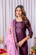 Pramukh Fab Plum Color Viscose Silk Kurta Set