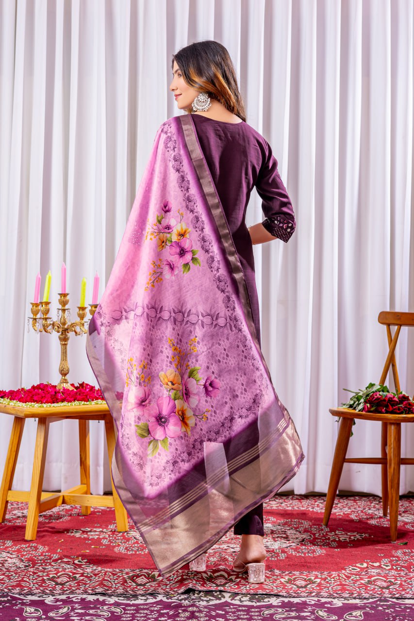 Pramukh Fab Plum Color Viscose Silk Kurta Set