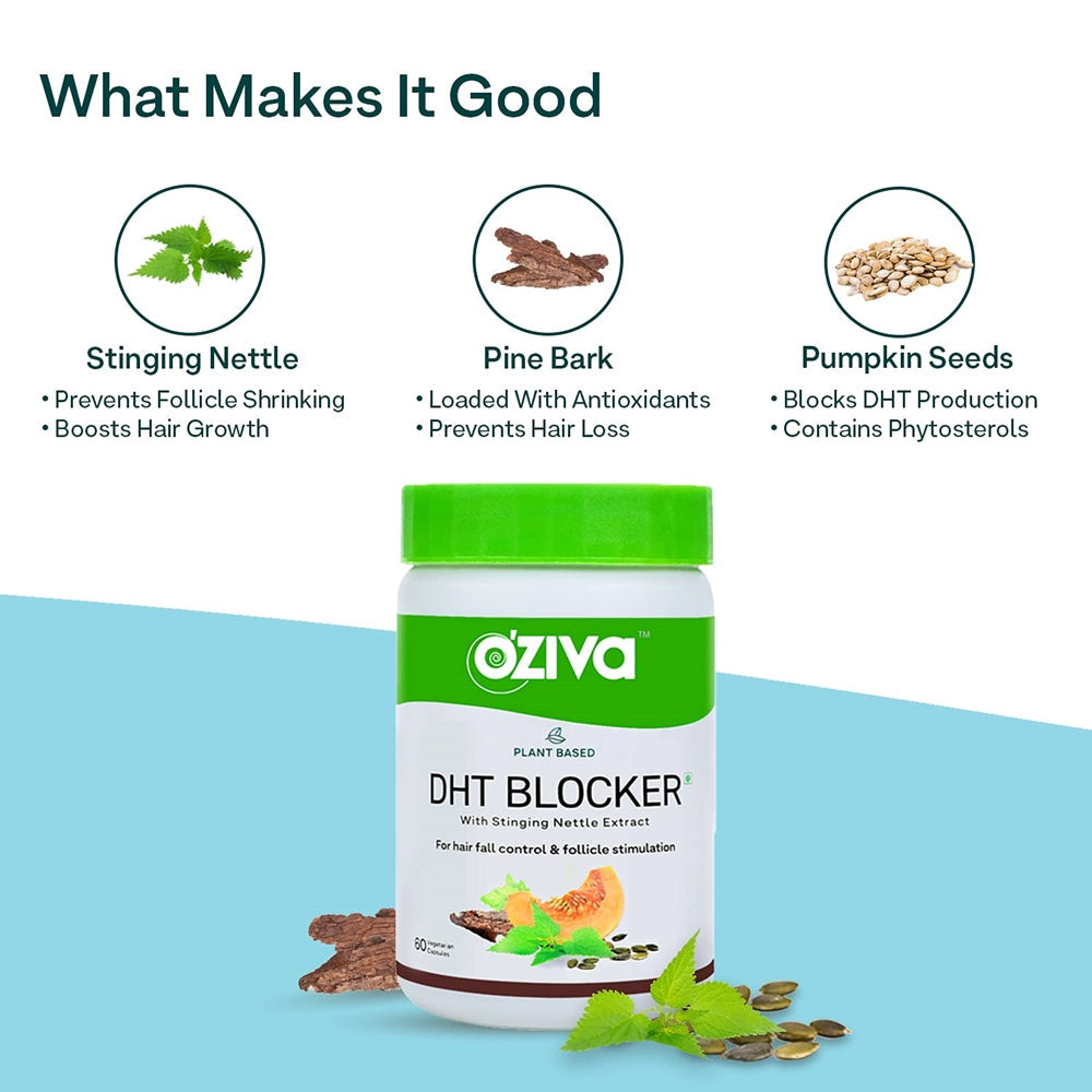 OZiva Plant Based DHT Blocker For Hair Fall Control With Stinging Nettle Extract