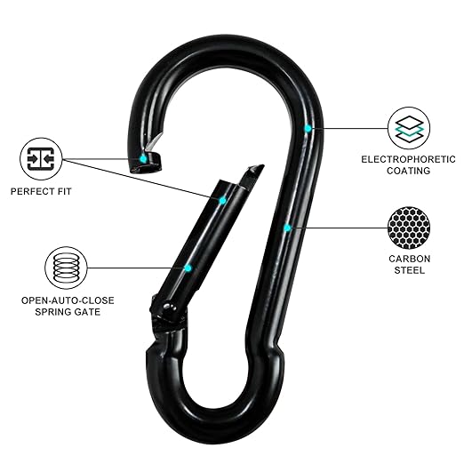 KINLINK 25 Pack Black Carabiner Clip, 1.97 inch Heavy Duty Spring Snap Hook, Small Caribeener Clips for Outdoor Camping, Swing Set, Hammock, Hiking Travel, Fishing, Quick Link Keychain