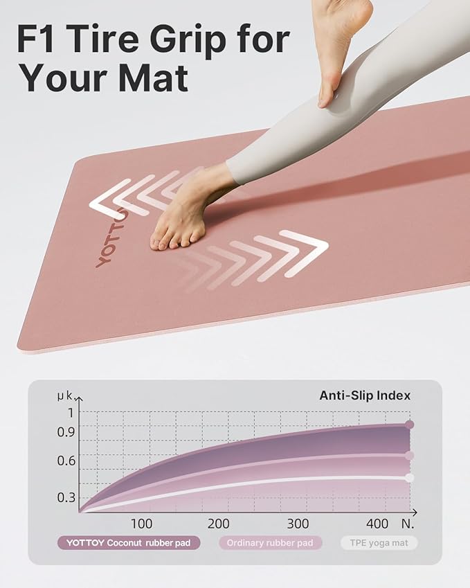 YOTTOY Yoga Mat,Non-Slip Hot Yoga Mat with Anti-Tear Design and Friendly Natural Rubber Mat with Strap and Bag