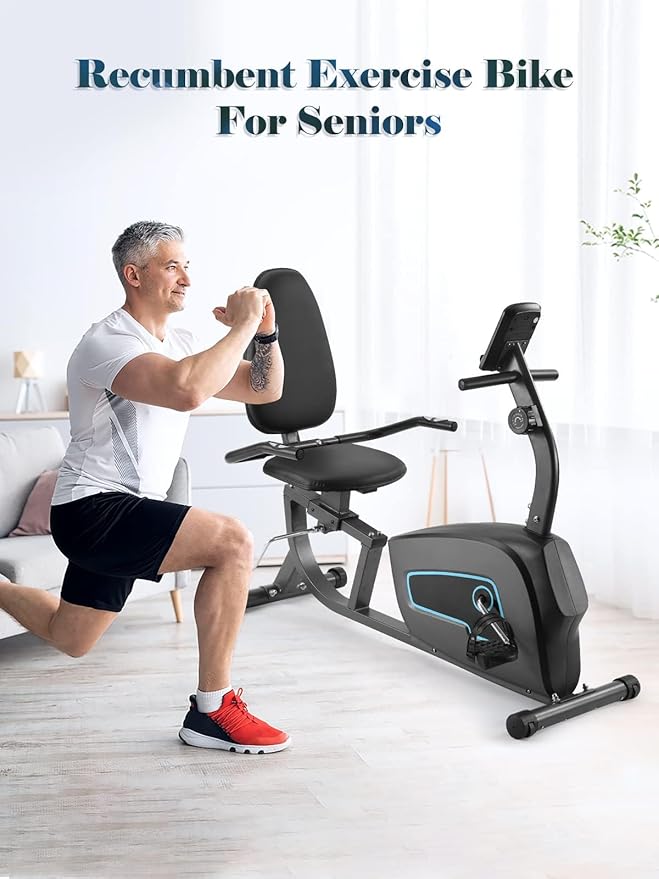 Exercise Bike Recumbent Exercise Bike for Home Stationary Bike Sturdy Quiet 8 Levels Large Comfortable Seat Heart Rate Handle & Device Holder 300 LB Weight Capacity
