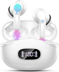 Wireless Earbuds, 2025 Bluetooth Headphones V5.3 HiFi Stereo Ear buds with ENC Noise Cancelling Mics, 40H Bluetooth Earbuds with Dual LED Display, IP7 Waterproof Earphones for Android iOS, White