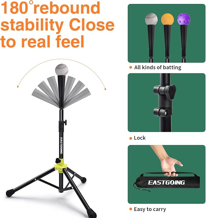 Eastgoing Heavy Duty Baseball and Softball Portable Travel Batting Tee with Baseball Ball Caddy.Easy Adjustable Height | Portable & Collapsible.Hitting Tee for Any Age Player Baseball