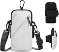 Phone Holder Arm Bands, Small Crossbody Shoulder Holsters Bag with Arm Band, Fits iPhone and All Cell Phones, Use for Running, Walking, Hiking & Biking (Plus Size,Grayish White)