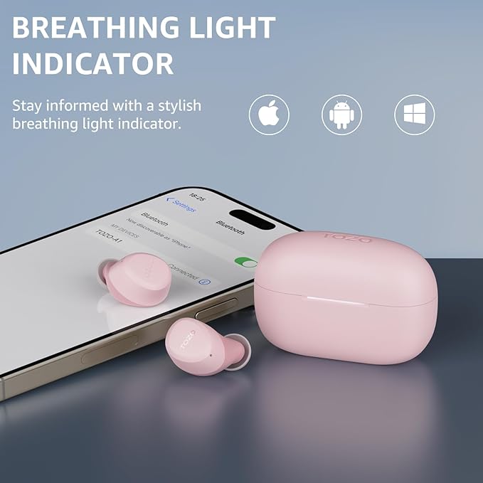 TOZO A1 Wireless Earbuds Bluetooth 5.3 Light Weight in Ear IPX5 Waterproof Headphones 2 Mic for AI Calls, Immersive Premium Sound Bass Headset with Charging Case, 32 Presets EQ Customization via App
