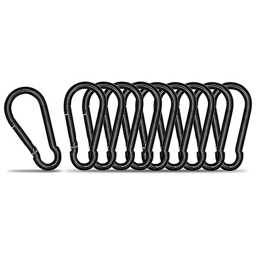 KINLINK 10 Pack Black Carabiner Clip, 1.97 inch Heavy Duty Spring Snap Hook, Small Caribeener Clips for Outdoor Camping, Swing Set, Hammock, Hiking Travel, Fishing, Quick Link Keychain