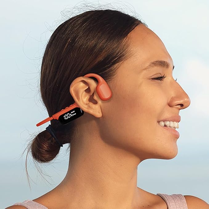 IHAO Swimming Headphones True Bone Conduction Open Ear Headset MP3 Player Built-in 32G Memory IP68 Underwater Waterproof Stereo Bluetooth Earphone for Driving Bicycling Running Skiing-White