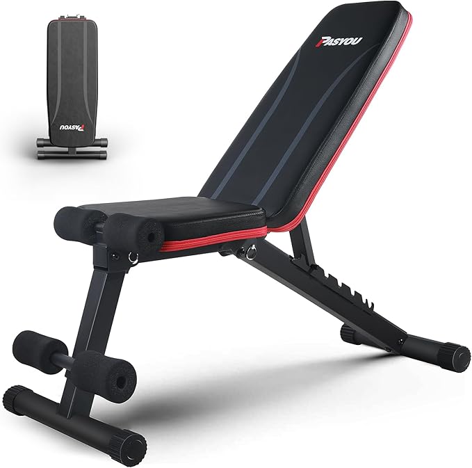 PASYOU Adjustable Weight Bench Full Body Workout Multi-Purpose Foldable Incline Decline Exercise Workout Bench for Home Gym