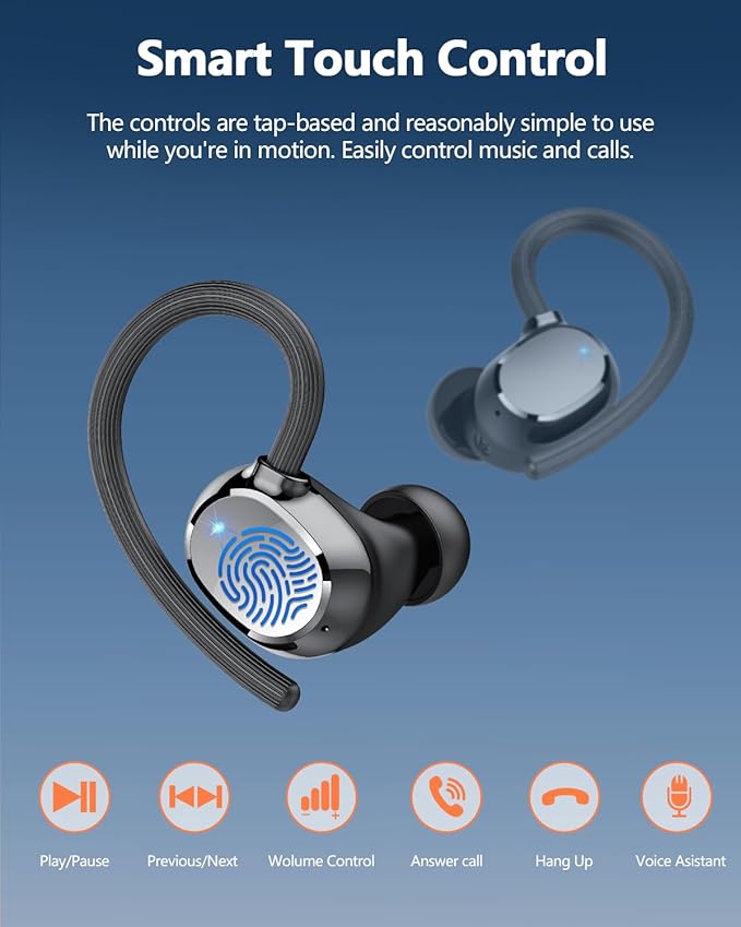 Ear Buds Wireless Bluetooth Earbuds Sport 2025 New Bluetooth 5.3 Headphones with LED Display 128H Playtime Powerful Bass Over Ear Earphones with Earhooks IP7 Waterproof for Gym/Running/Workout