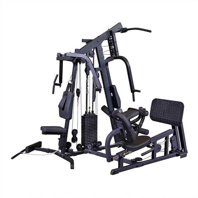Body-Solid (EXM2500BLPS) Multi-Station Home Gym Machine Arm & Leg Strength Training Functional Exercise Workout Station, 210lbs. Black Weight Stack with Leg Press