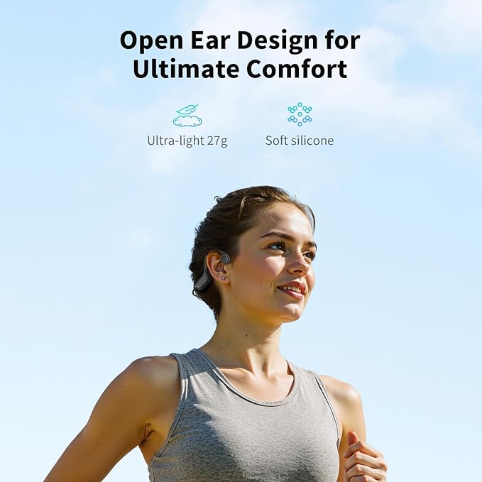 Bone Conduction Headphones, Open Ear IPX8 Waterproof Headsets Bluetooth 6.0 with Mic, Wireless Earbuds 10H Playtime Swimming Headphones for Sports, Running, Cycling