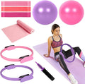 Pilates Ring and Ball Set, Includes 2 Pilates Circles, 2 Balance Balls with Pump, 3 Resistance Bands, and 1 Exercise Band, Home Pilates Equipment for Women, Versatile Fitness Kit