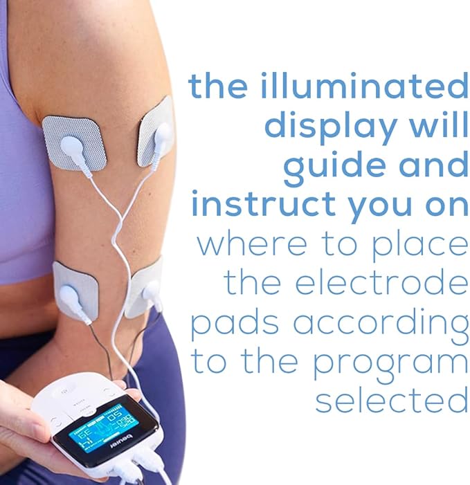 Beurer EM49 Digital TENS & EMS Device for Pain Relief and Muscle Stimulation, 15 TENS Programs, 35 EMS Programs, 2 Adjustable Channels with 4 Self-Adhesive Electrodes