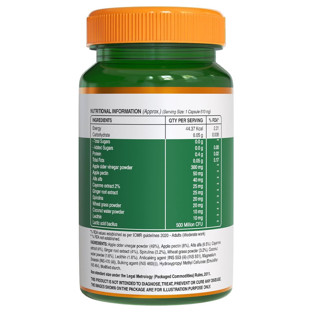 Pure Nutrition Apple Cider Vinegar with Wheat Grass & Spirulina Veg Capsules