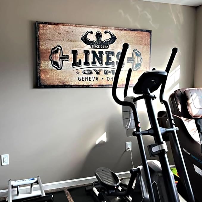 TAILORED CANVASES Personalized Gym Sign Wall Art Decor - Motivational Canvas s for Home Gym, Workout Room, Garage, Fitness Center - Workout Inspirational Posters - Kettlebell on Rustic, 60x30in