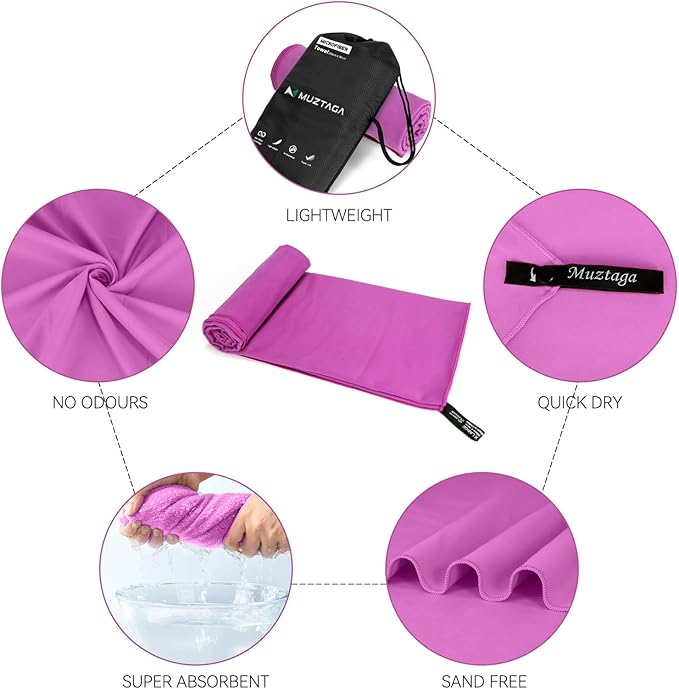 Microfiber Beach Towel-Perfect for Travel, Sports, Camping, Swimming, Yoga, Gym- Quick Dry, Sand Free, Compact, Lightweight, Absorbent (Purple, Medium(130x70cm, 51x27”))
