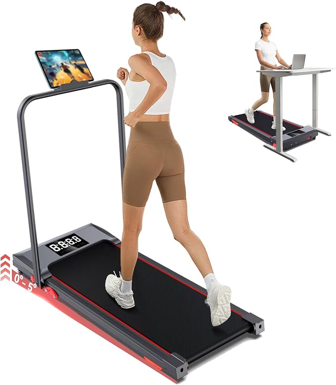 Walking Pad Treadmill with Incline and Handle Bar, 7.5MPH Under Desk Treadmill for Home Office, 360 Lbs Capacity Portable Treadmills with Remote Control, Led Display