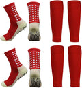 2 Set Anti-Slip Grip Soccer Socks with Shin Guard Sleeves, Sports Athletic Socks for Men Women