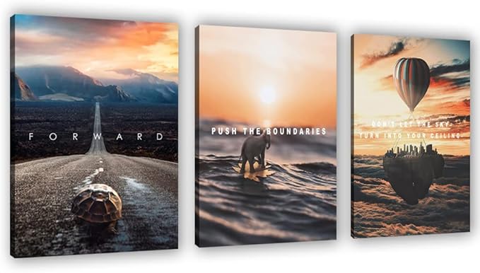Motivational Wall Decor Poster Inspirational Wall Art 3 Pieces Canvas Wall Painting Framed Artwork for Living Room Bedroom Office Home Decor Prints Pictures Wall Decor Ready to Hang 48''Wx 24''H