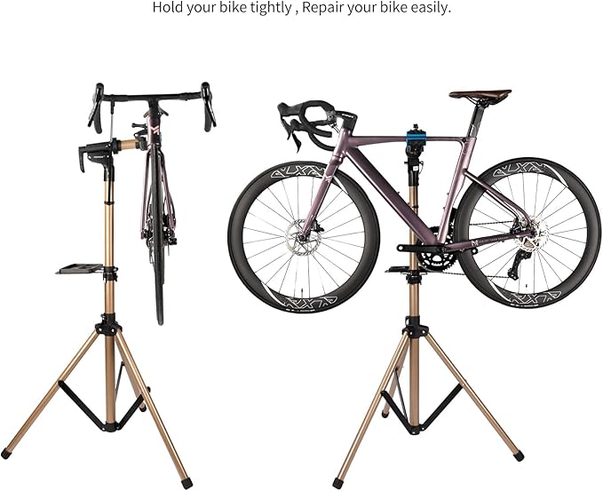 Bike Repair Stand -Shop Home Bicycle Mechanic Maintenance Rack，bike rack (golden（two legs）)