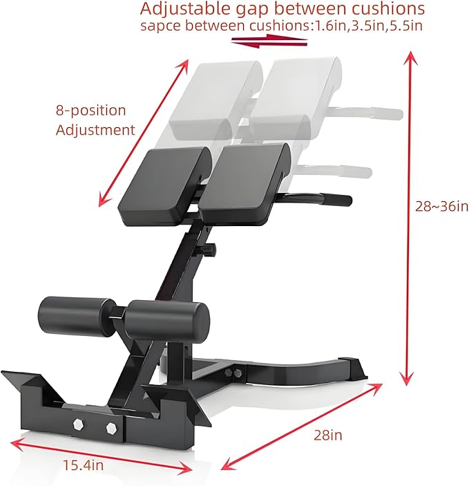 Roman Chair Hyperextension Bench - Adjustable Back Extension Machine for Home Gym, Core & Lower Back Workout, 250lbs Weight Capacity, Heavy Duty Steel Frame