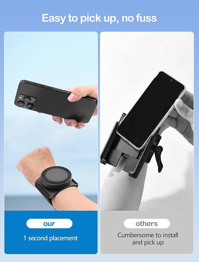 TOPGO [2 Generation Upgrad] Running Phone Holder for iPhone [360° Rotatable & Built-in Retractable Rope] Magnetic Wrist Phone Holder, Magsafe Armband for iPhone 17 Pro and Android (Black, 2 Straps)
