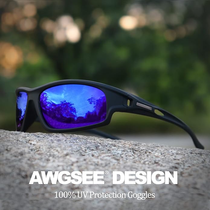 Polarized Sports Sunglasses for Men 100% UV Protection Wrap Around Unbreakable Sun Glasses for Fishing Driving