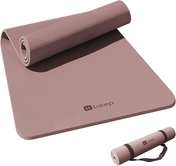 KEEP Yoga Mat, 32" Extra Wide Exercise Mat with Strap for Men and Women, 7mm Thick Double-Sided Non-Slip Eco-friendly Yoga Mat for Pilates, Workout and Fitness