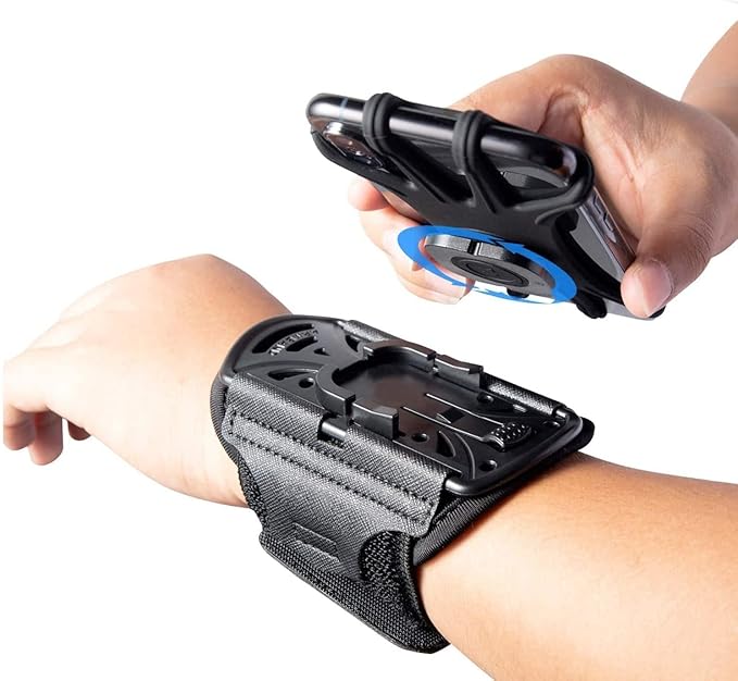 Wristband Phone Holder for Running, 360°Rotation & Detachable Sports Armband with Key Holder for iPhone 16/15/14/13/12/11/Pro/XS/XR/X/8/7/6/Plus, for Samsung Galaxy, Fits 4''-6.5''Phone