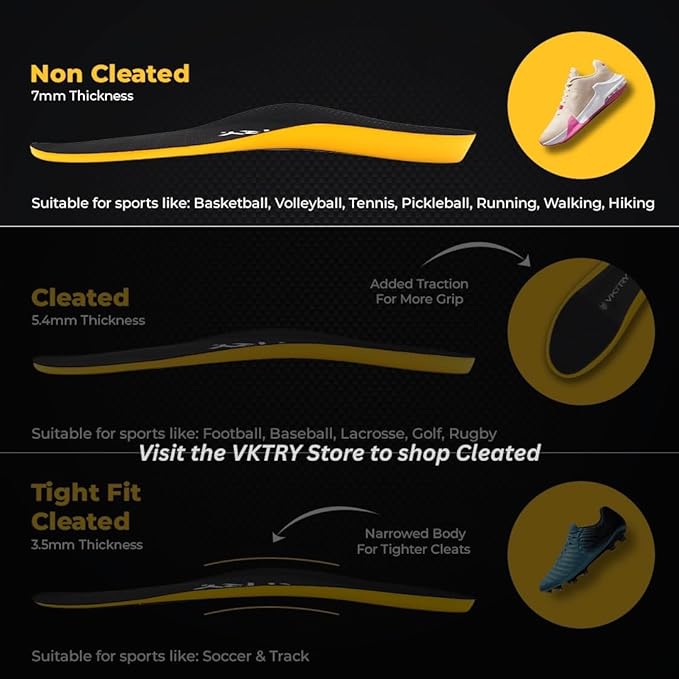 VKTRY Gold for Non-Cleated Shoes - Carbon Fiber Performance Insoles - Customized Athletic Inserts for Sports Basketball Volleyball Running & More | Shock Absorption US M13.5-14, W15.5-16, 171-220lbs