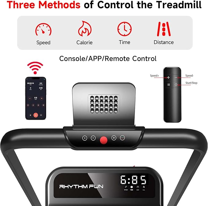 RHYTHM FUN Incline Foldable Treadmill, Walking Pad Treadmill with Incline, 300 lbs Portable Treadmills with Handles for Home Office Use, Under Desk Compact Walking Pad