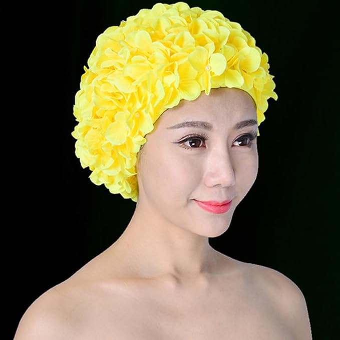 WINOMO Fashionable Swim Cap Floral Petal Stylish Swimming Hat Bathing Caps Size L for Women
