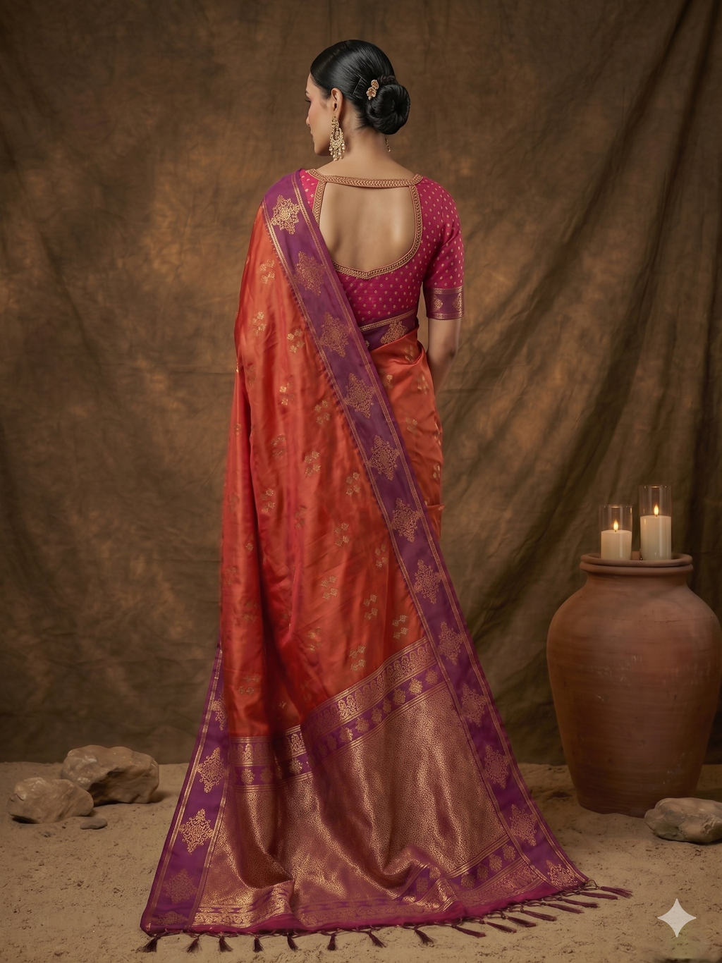 Shree Shyam Fashion Orange Soft Silk Saree
